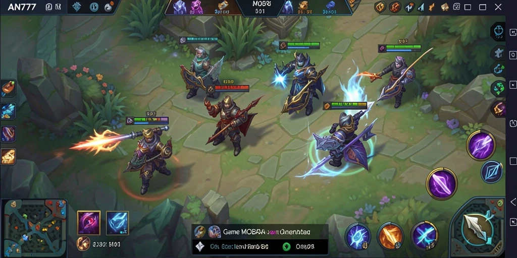 Screenshot menunjukkan pertarungan seru antara hero dalam AN777.