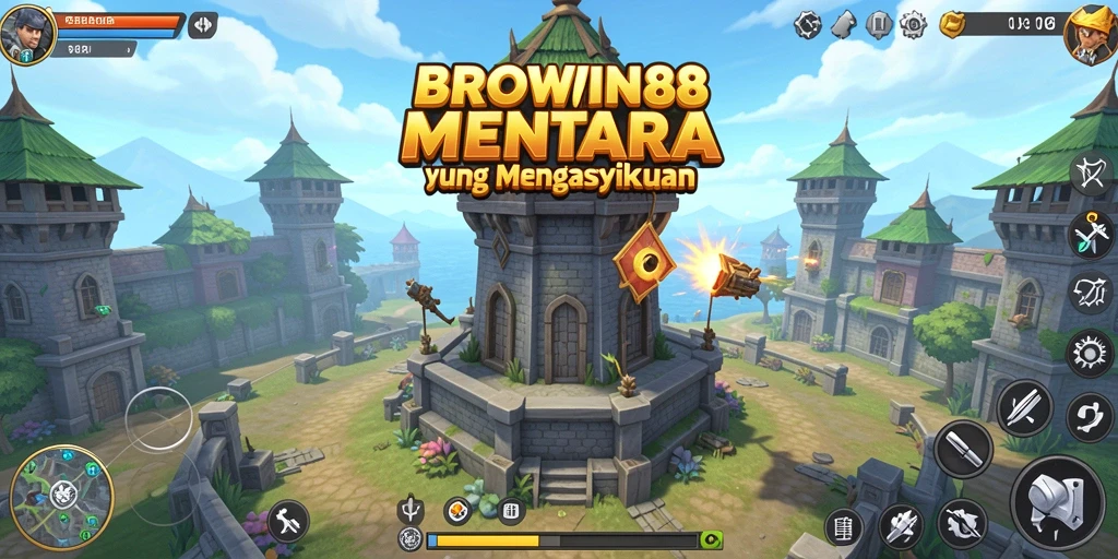 Gameplay BROWIN88 menampilkan pertarungan menara yang strategis dan menegangkan.