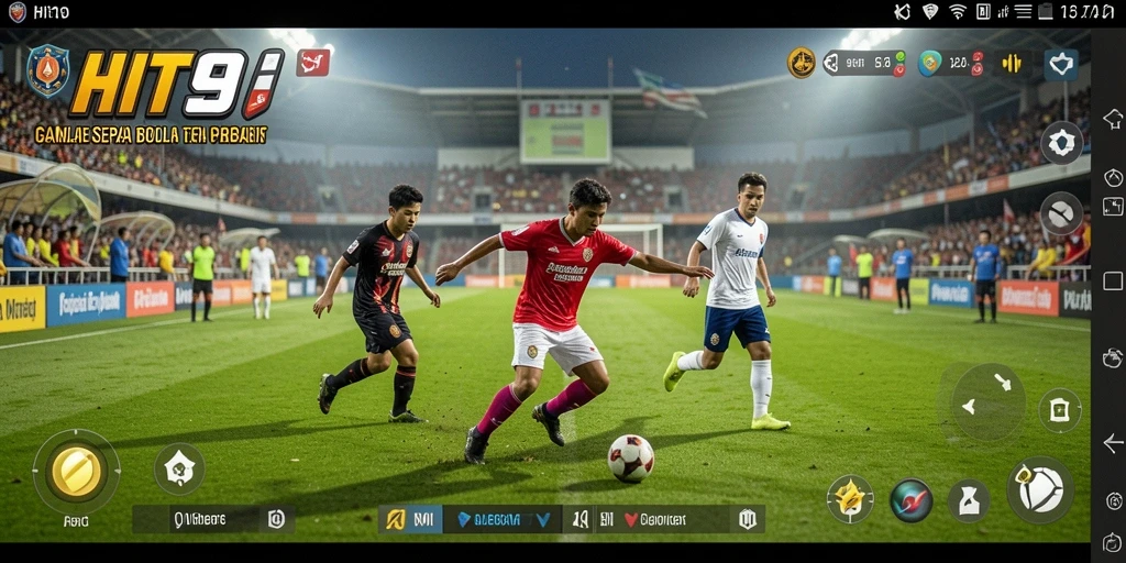 Tampilan gameplay HIT9 yang menampilkan aksi sepak bola yang mendebarkan.