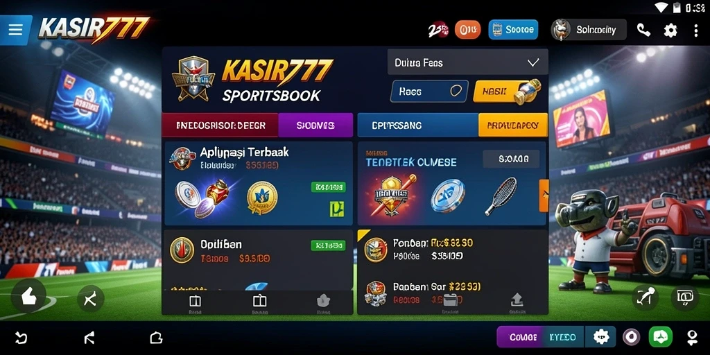 Screenshot utama KASIR777 menampilkan antarmuka taruhan olahraga yang interaktif.