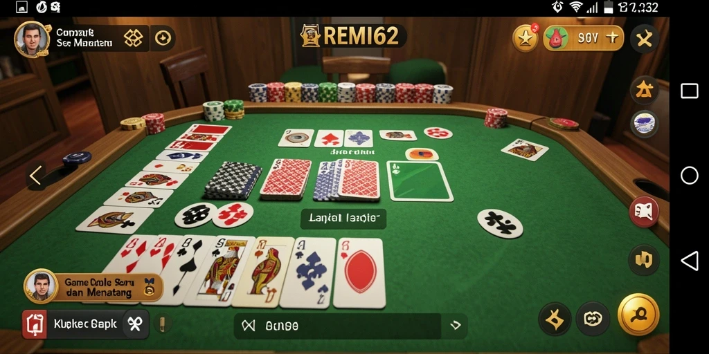 Screenshot REMI62 menunjukkan keseruan gameplay Gaple yang interaktif.