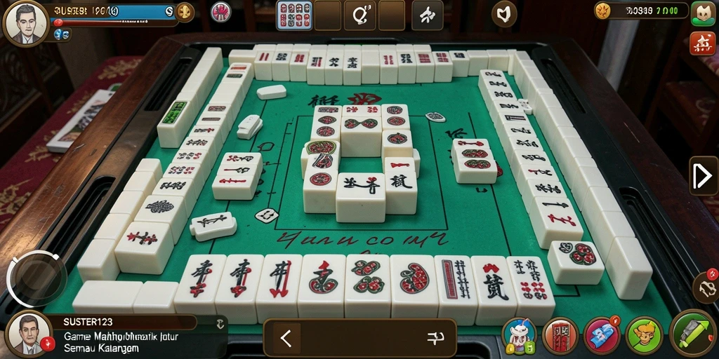 Gambaran visual gameplay seru SUSTER123 di atas papan Mahjong.