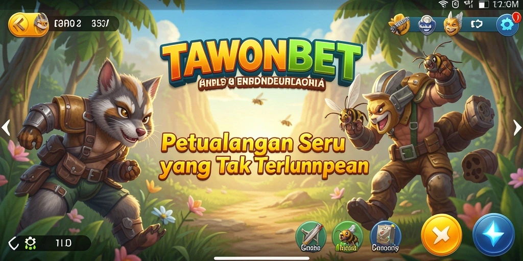 Screenshot dari gameplay TAWONBET yang menggambarkan eksplorasi dunia petualangan.